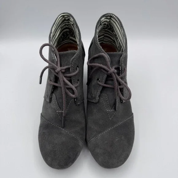 TOMS Womens Desert Wedge Shoes Size 8 Castlerock Gray Suede Ankle Booties - Picture 6 of 12